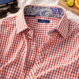 Stone Rose Orange and White Gingham Button-Down Shirt